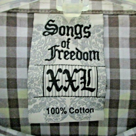 Mens Gingham Casual Button Front Shirt sz XXL Brown White Freedom Hope - Picture 11 of 12